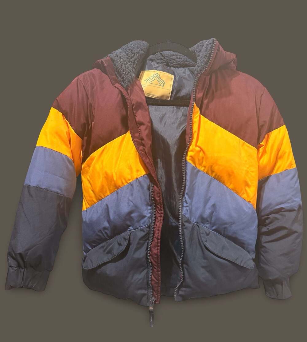 Vintage Thereabouts Multicolor Colorblock Hooded Puffer Jacket